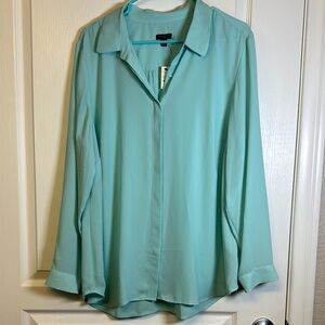Talbots Woman Seafoam Turquoise Long Sleeve Button Down Blouse Size 1X NWT #2628